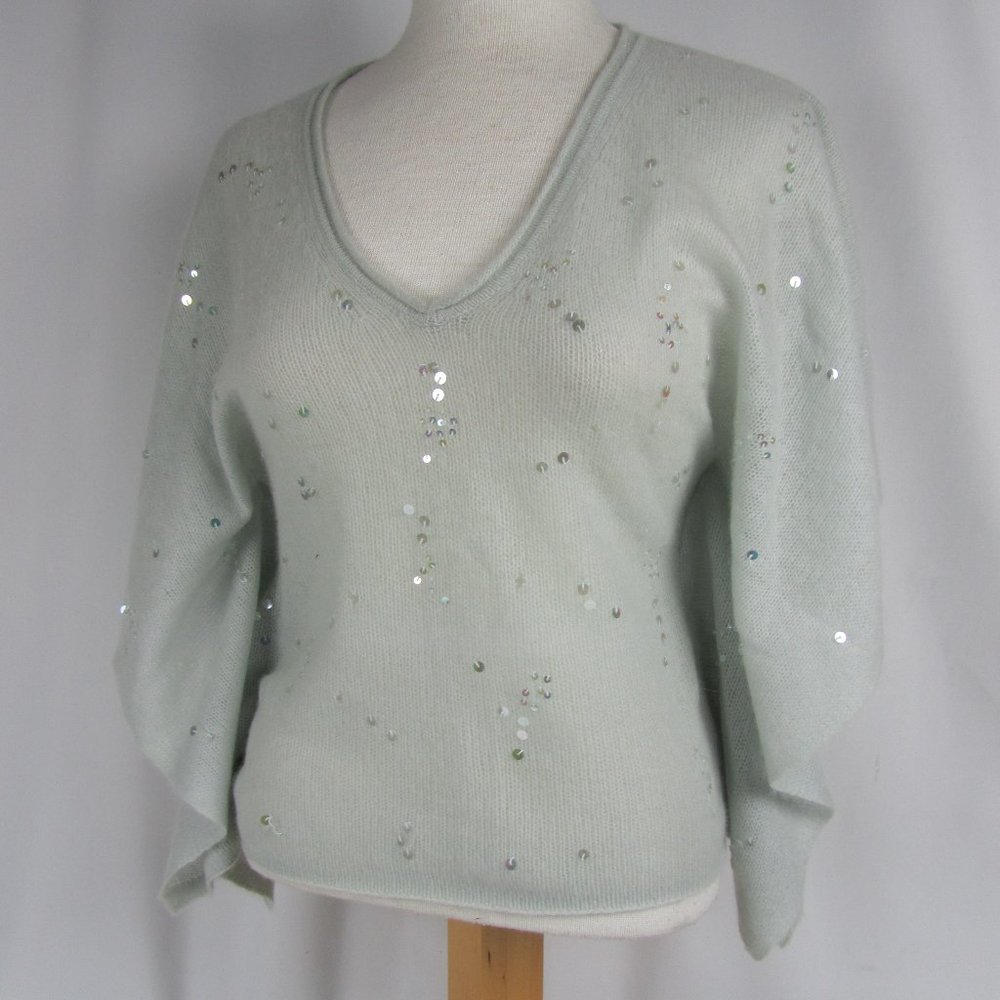 Link Cashmere Sweater Sequins Batwing 3/4 Sleeve M